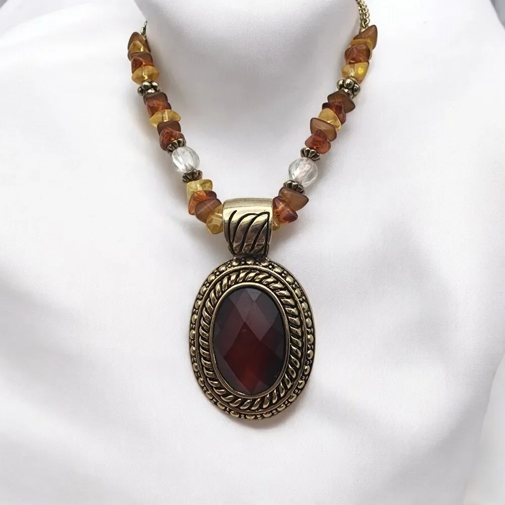 Vintage Avon Orange & Gold Tone Necklace